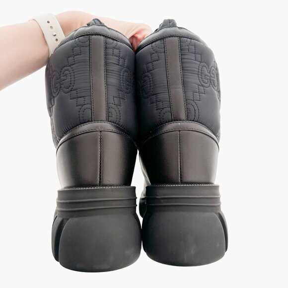 Gucci Romance GG Quilted Snow Boot EU 42 US 12 Black Nylon Leather Puffer Combat - Picture 6 of 16